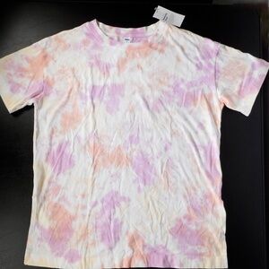 NWT Old Navy Womens M Tie-Dye Tshirt Soft Cotton White Pink Orange Side-Vents